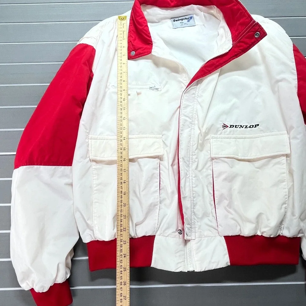 Vintage Dunlop‎ Red White Track Jacket Windbreaker Bomber Style XL Made USA